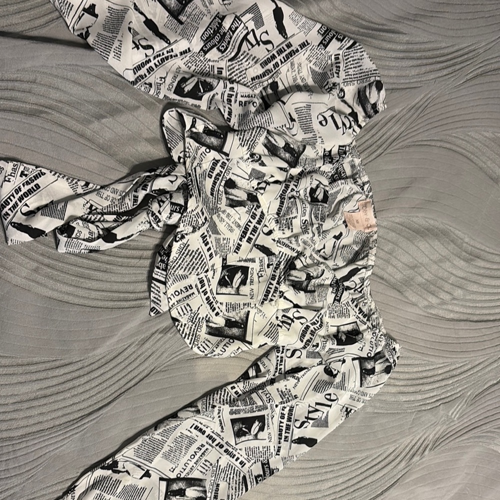 Stylish Black and White Newspaper Print Kids Top